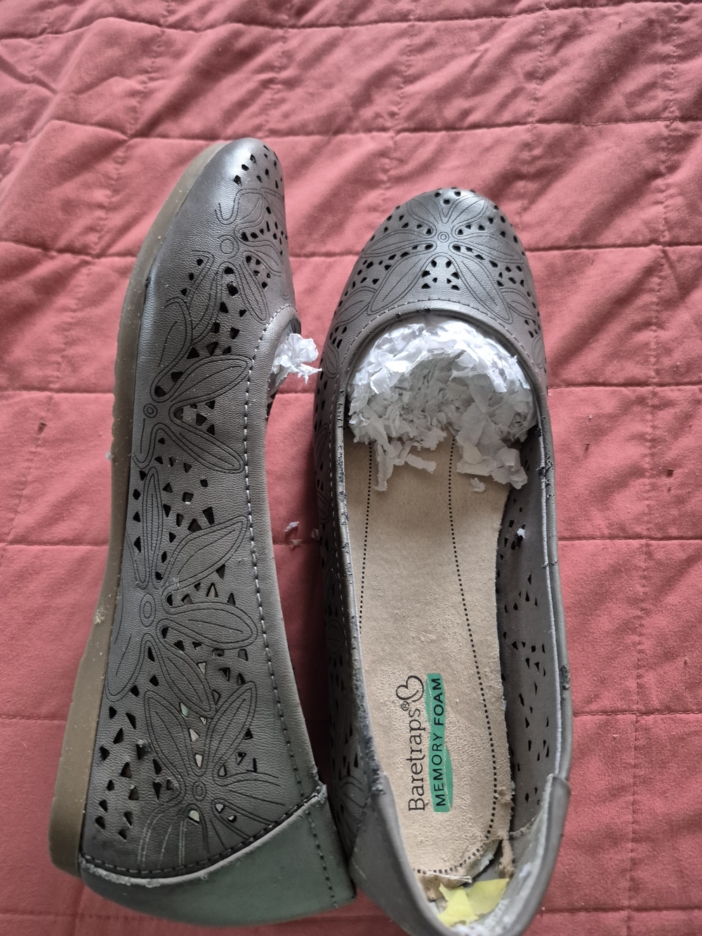 Women's Gray Laser-Cut Memory Foam Flats